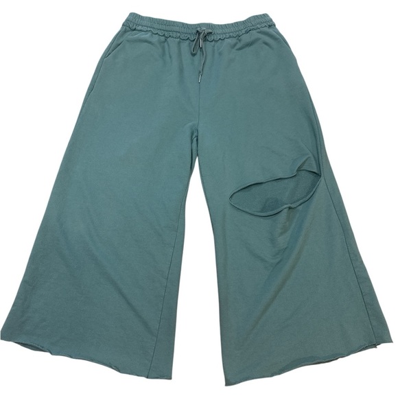 Zenana Wide Leg Pull On Pants Size XL Soft Teal Blue Cropped Length Stretch - Picture 5 of 14